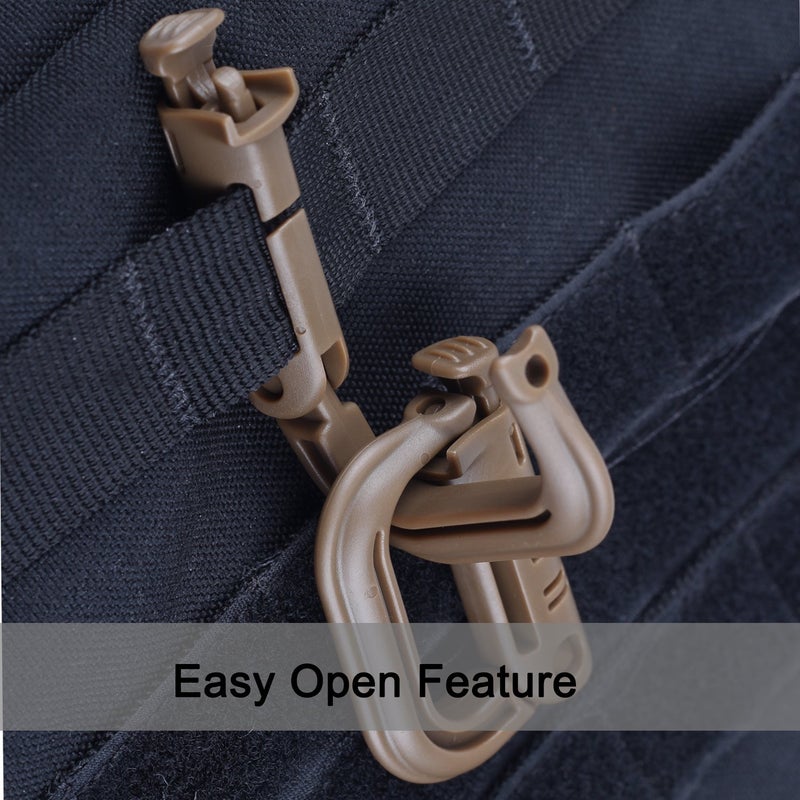 XTACER Tactical Multipurpose D-Ring Locking Hanging Hook Tactical Link Snap Keychain for Molle Webbing (Coyote Brown-Button Release (10-Pack)) - Image 3